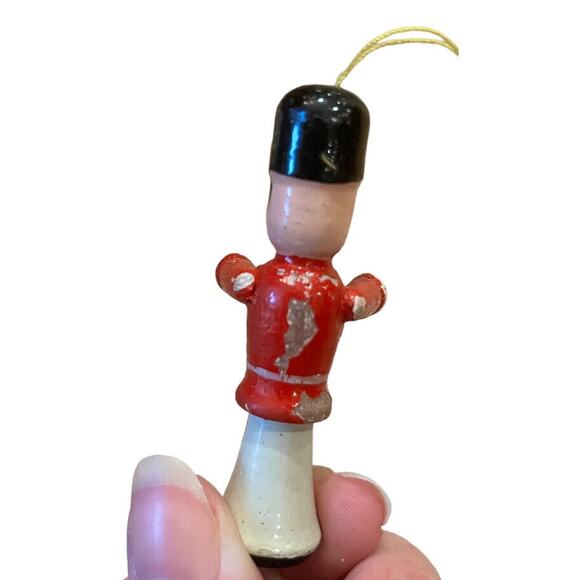 Set Of 4 VTG Wooden Ornaments Rocking Horse Angel Drummer Band Major Miniatures - Picture 3 of 9